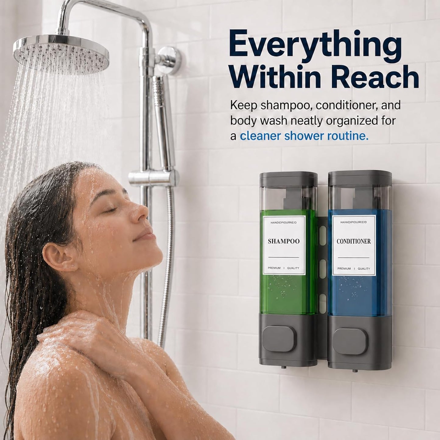 Shampoo and Conditioner Dispenser – Wall-Mounted Shower Soap Dispenser, No-Drill Installation, Lockable, 900 ml Capacity,for Bathroom & Hotel or Airbnb (Black, 3-Pack)