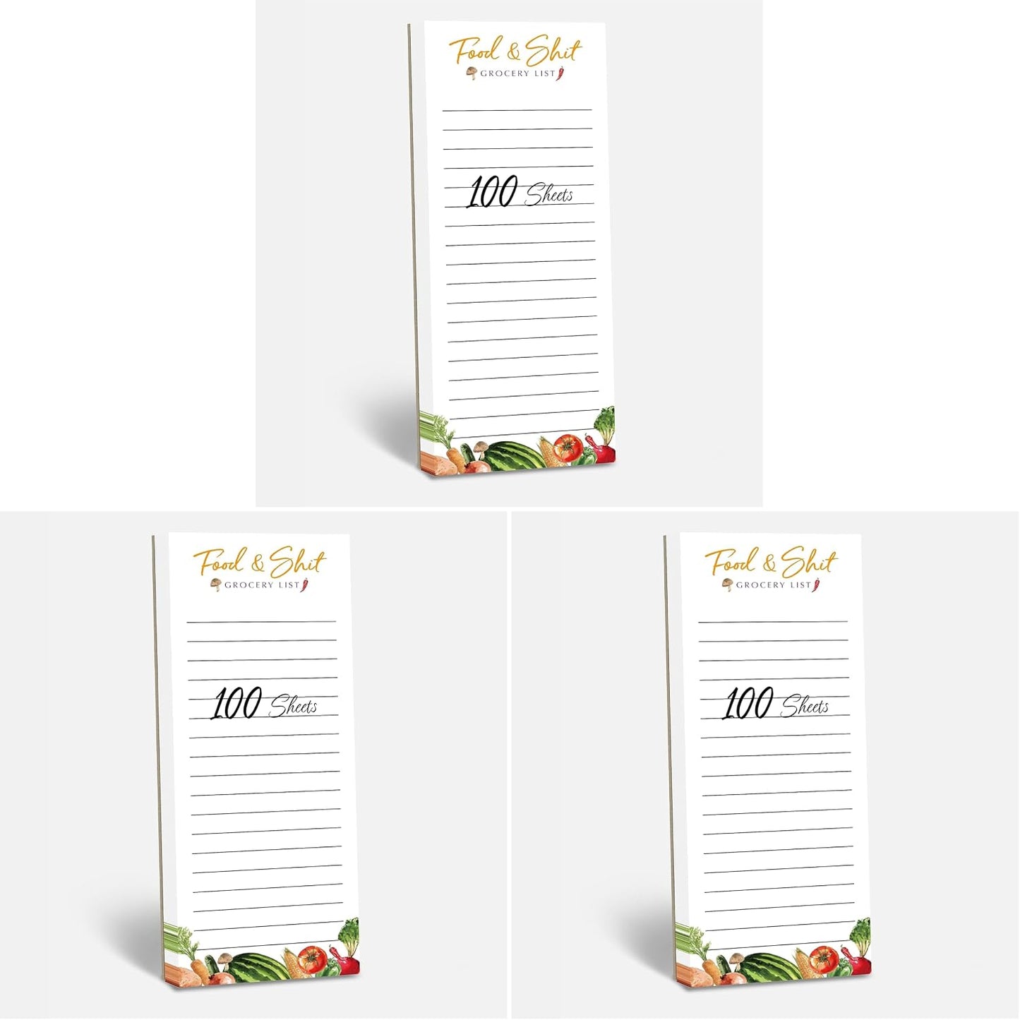 Hebayy 100 Pages Food&Shit Magnetic Back Funny Grocery List Planner Note Pad To Do List for Fridge Locker (3" x 8")