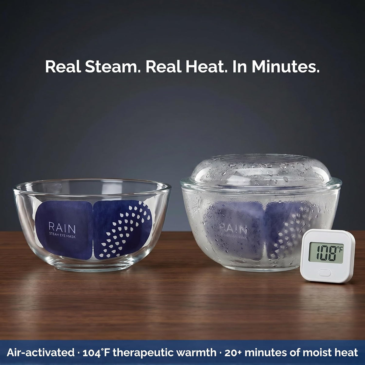 Rain - Heated Eye Mask for Dry Eyes, Self Heating Steam Eye Masks Disposable, Warm Compress for Eyes, Stye Treatment, Moist Heat, Unscented, No Microwave, Travel Ready (20 Masks)