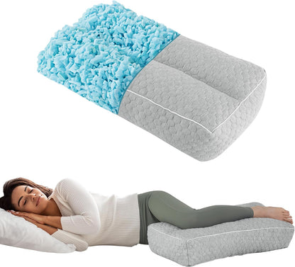 HOMBYS Shredded Memory Foam Knee Pillow for Side Sleepers, 6.5" Height Pillow Between Legs for Aligns Spine & Relieves Pressure Hip & Leg Elevation, Supportive Pillow for Pregnancy, Sciatica, White