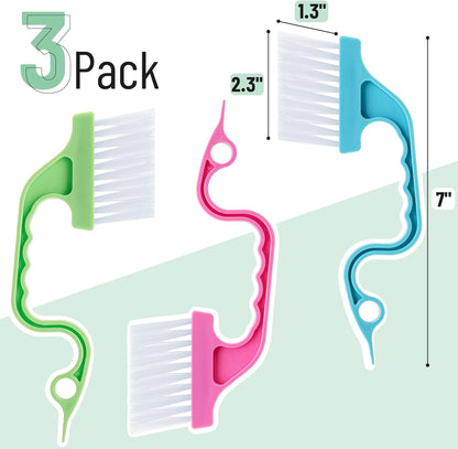 Slick- Window Track Cleaning Brush, 2 Pack, Yellow/Purple Ergonomic Handle, Built-in Scraper, Multipurpose, Window Track Cleaning Tools