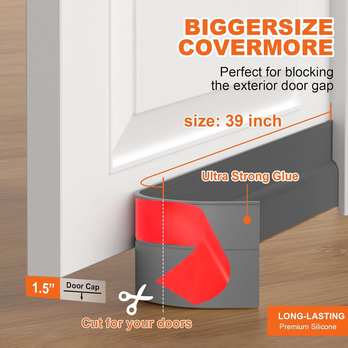 Door Draft Stopper, Door Sweep for Bottom of Door, Weather Stripping Door Seal Gap Filler Bottom Blocker Soundproofing Cold Air Insulation Save Energy Install Quickly Easily (Black, 39‘’)