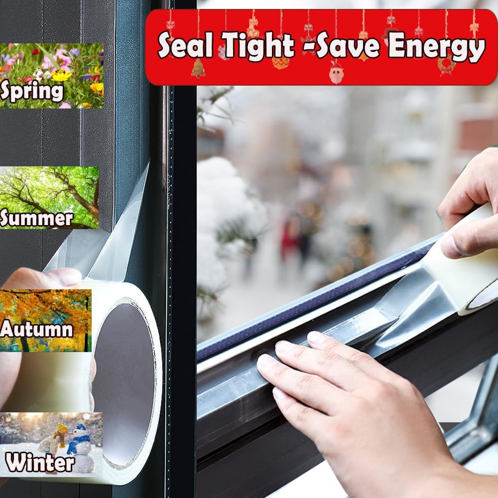 MRPAPA 2 Inch x 90 FT Window Sealing Tape,Airtight Insulation Tape that Blocks Drafts Residue-Free Clear Weather Stripping Windproof for Window/Door/Car (1)