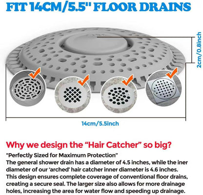 Shower Drain Hair Catcher Silicone Flat Floor Strainer Protector | 2 Pack Gray Weighted Flat Shower Drain Protectors, Traps Hair Before Clogs, Easy to Clean in Seconds, Fits Flat Floor Drains
