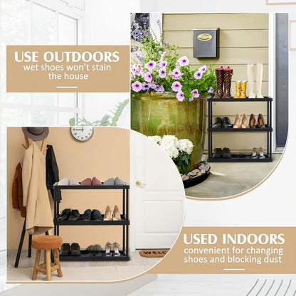 Cinnvoice Boot Tray Rack for Entryway Plastic Waterproof Shoe Mat Tray Large Storage Shelf for Indoor Outdoor Entryway Hallway Closet Use in All Seasons Black(28" d X 14.5" w X 14.5" h)