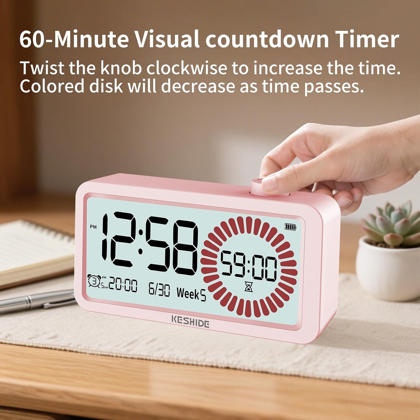 Visual Timer for Kids and Adults with Alarm Clock,LCD Digital 60-Minute Countdown Timer Time Management Tool for Home, School, or Work