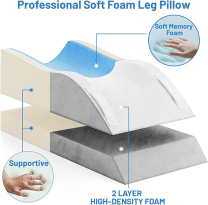 TranquilRelax Leg Elevation Pillow for After Surgery, Wedge Pillow, Grey | Single-leg design, adjustable height, U-shaped cradle, supportive memory foam, washable cover, leg elevation for swelling