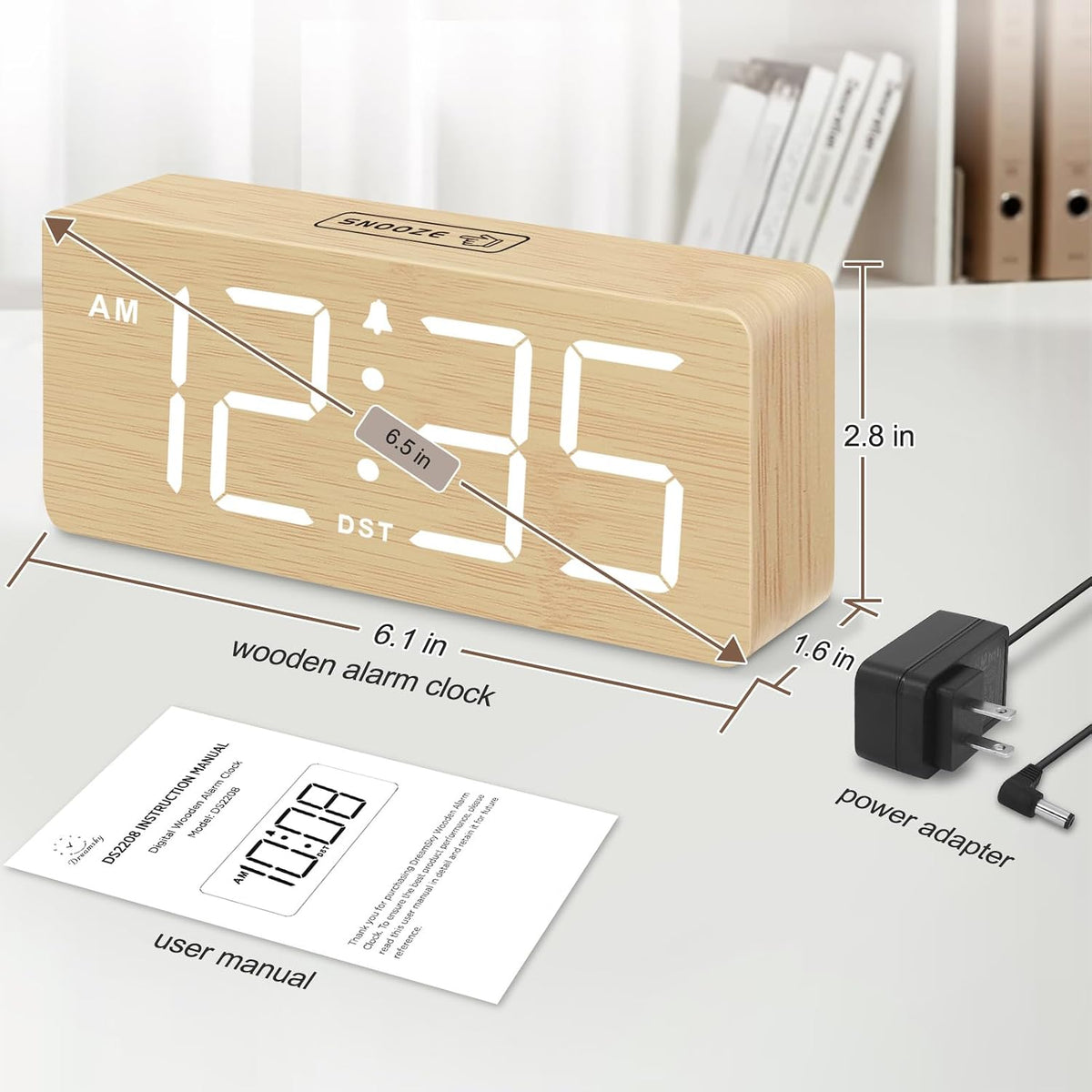 DreamSky Wooden Digital Alarm Clock for Bedroom with Large Numbers