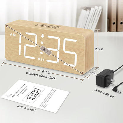 DreamSky Wooden Digital Alarm Clock for Bedroom with Large Numbers