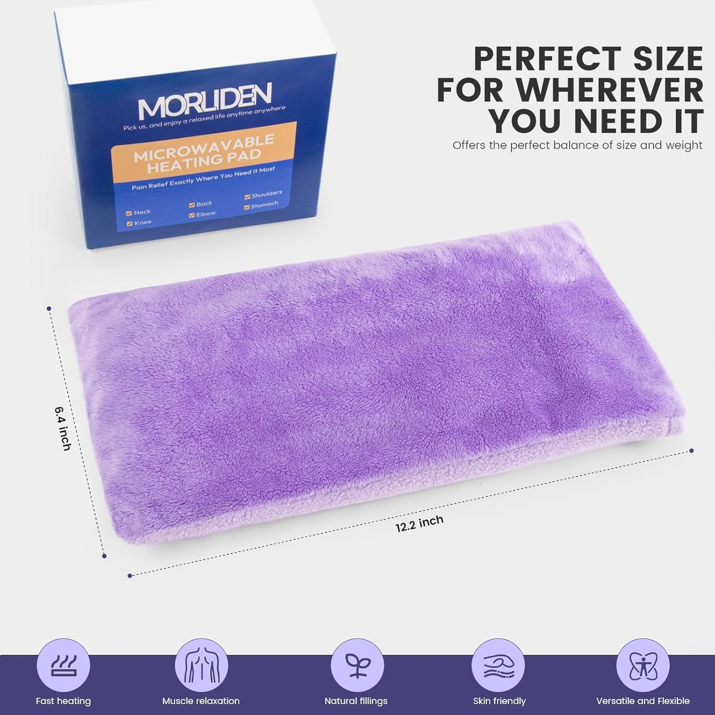 MORLIDEN Microwavable Heated Neck Wrap Warmer and Shoulder Weighted Heating Pad Microwave for Hot and Cold Compress - Purple