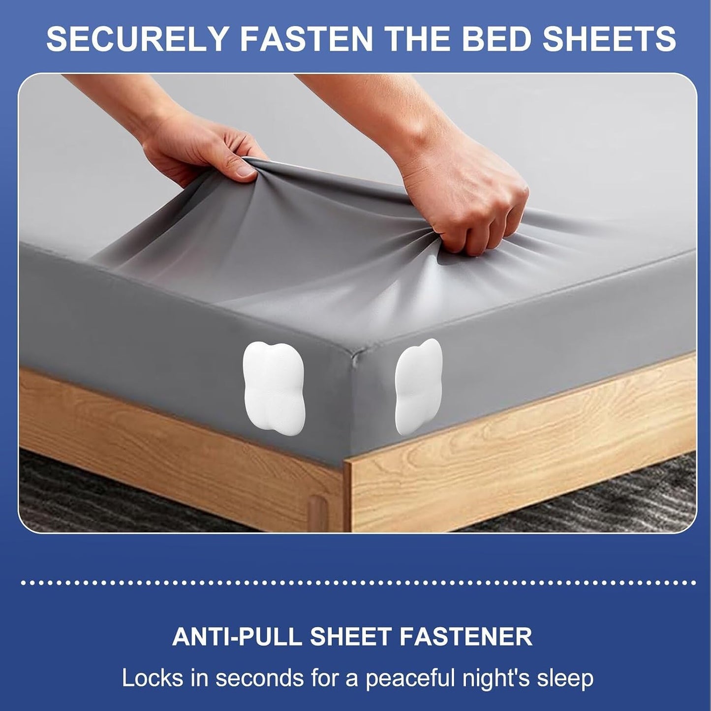 Bed Sheet Holders for Corners: 4 Pack Twist-Lock Clips Keep Sheets Tight Heavy-Duty Grippers Quick Install Fits All Mattresses（Grey）