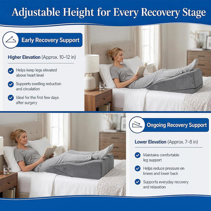 Adjustable Height Leg Elevation Pillows for After Surgery, Single Leg