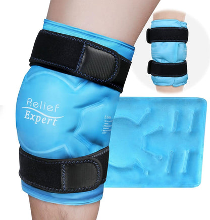 Relief Expert Knee Ice Pack Wrap Around Entire Knee, Large Ice Pack for Leg Soothing Discomfort, Reusable Ice Wraps with Cold Compress for Musclar Relaxation, Post-Workout Recovery,XL