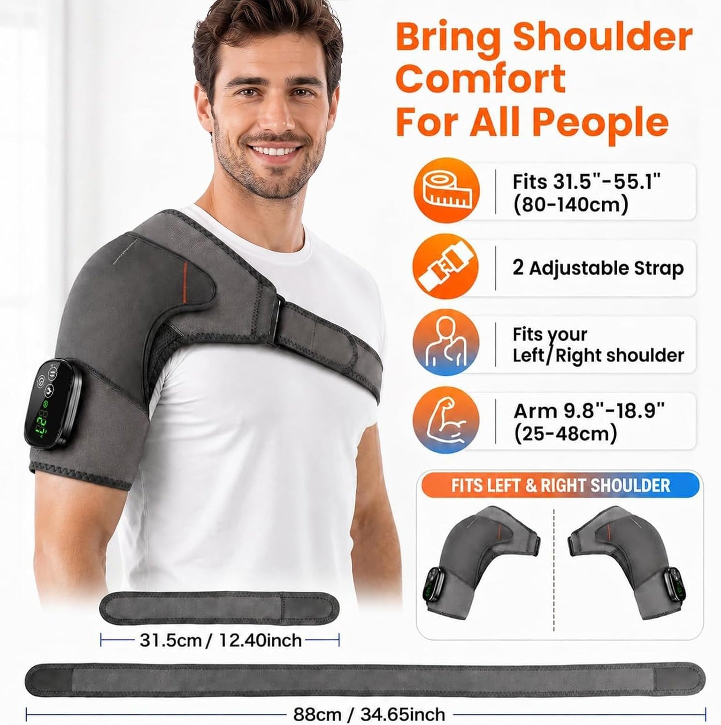 Cordless Shoulder Heating Pad with Massage, Portable Heated Shoulder Massage Wrap Pain Relief Deep Tissue for Men Women