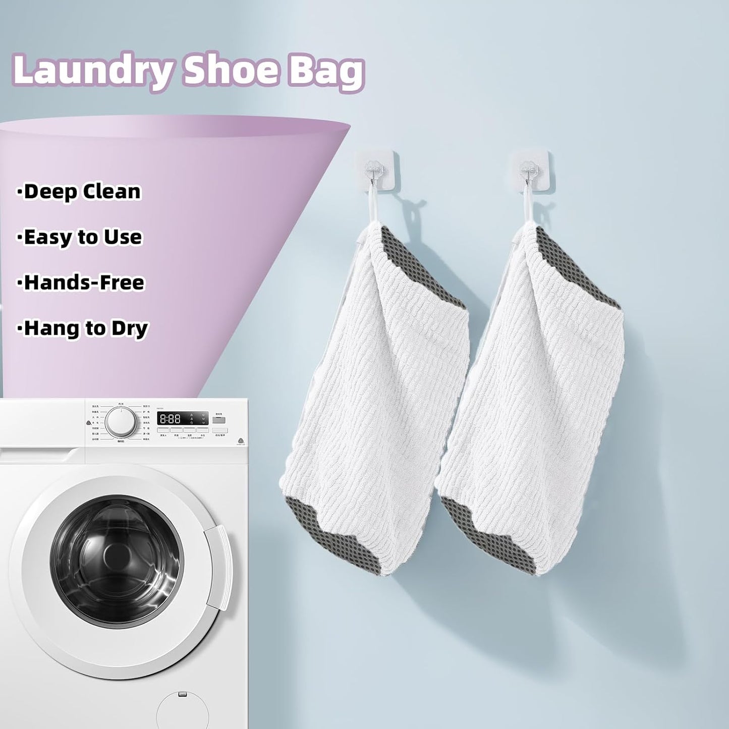 Shoe Washing Machine Bag Shoe Laundry Bags for Sneakers Reusable 2pc Shoes Cleaning Bags 360° Deep Clean for All Shoes Types With Invisible Zipper