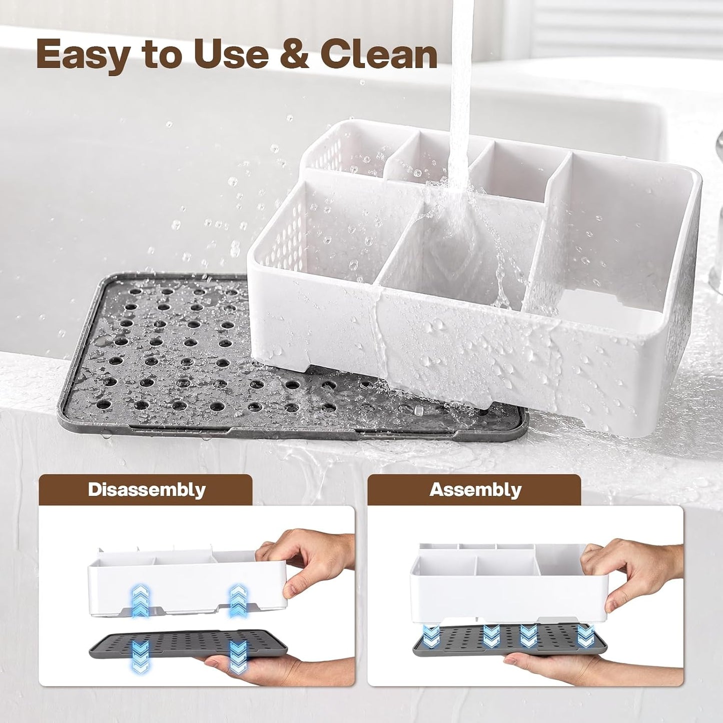 Cleangor Countertop Bathroom Organizer, Toothbrush Holder with Drainage | Vents, Cord Hole for Multi-grid Electric Toothbrush Charger, Family Bathroom Use
