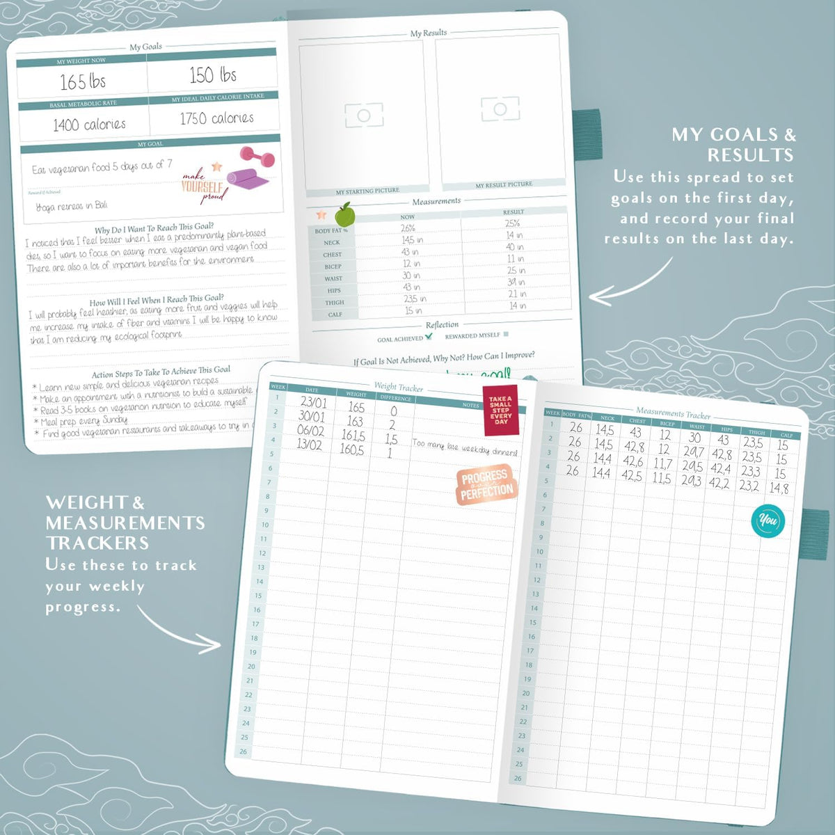 Legend Food Journal, Weight Loss & Meal Tracking Diary 5.8x8.3 Hot Pink