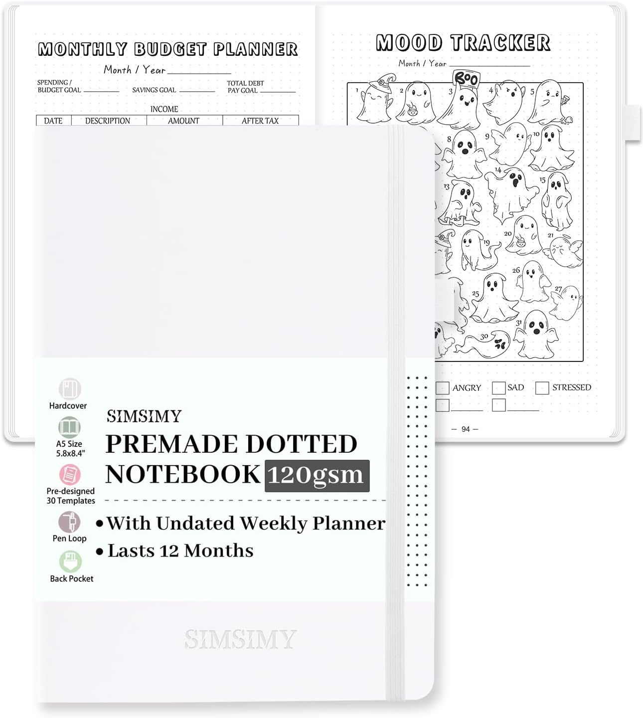 Premade Dotted Journal Notebook with Bullet Templates, Pre-made Dot Grid Journaling with Undated Weekly & Monthly Planner, Various Trackers - 12 Month Organization, A5 Hardcover