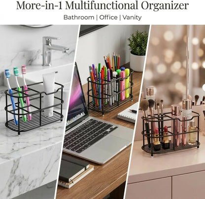 Bathway Toothbrush Holder for Bathroom, 6.9"L x 3.4"W x 4"H, Matte Black, L | Waterproof, Rust-Proof, More Durable, Multifunctional, Large-Capacity, Non-Slip, Anti-Tip, Self-Draining, Stylish Appearance