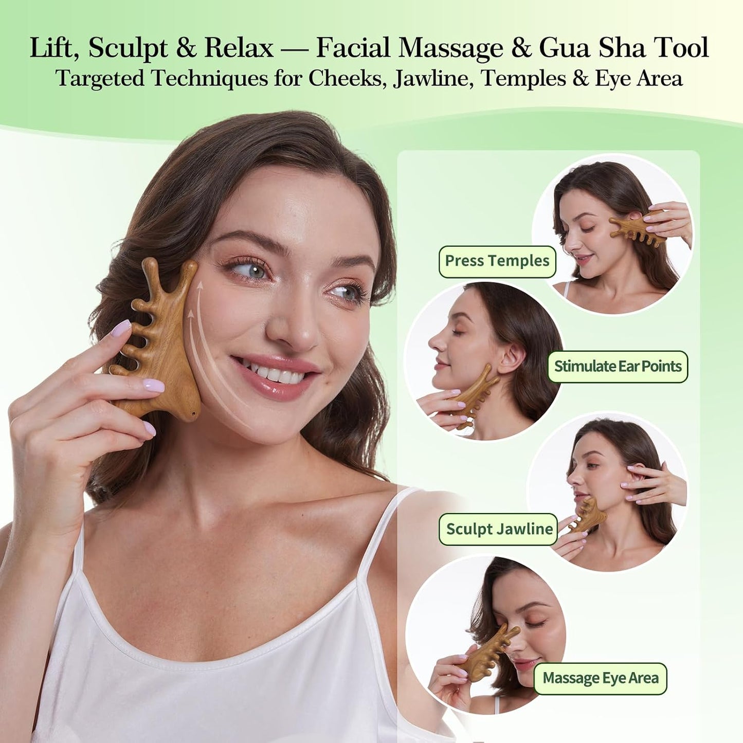 Wood Therapy Massage Tools – Wooden Manual Guasha Tool, Handheld Body & Scalp Massager, Trigger Point Scraper, Reflexology & Lymphatic Drainage Inspired Wooden Massage Tool for Face, Neck, Back & Legs