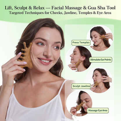 Wood Therapy Massage Tools – Wooden Manual Guasha Tool, Handheld Body & Scalp Massager, Trigger Point Scraper, Reflexology & Lymphatic Drainage Inspired Wooden Massage Tool for Face, Neck, Back & Legs