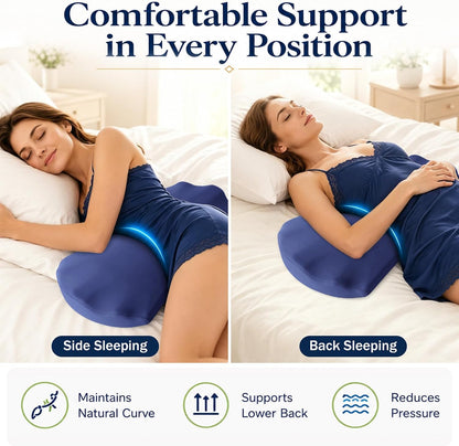 Fledano Lumbar Support Pillow for Bed – Memory Foam Lower Back Pain Relief Pillow for Sleeping, Ergonomic Lumbar Pillow for Side & Back Sleepers, Sciatica & Hip Pain Relief, Washable Cooling Cover
