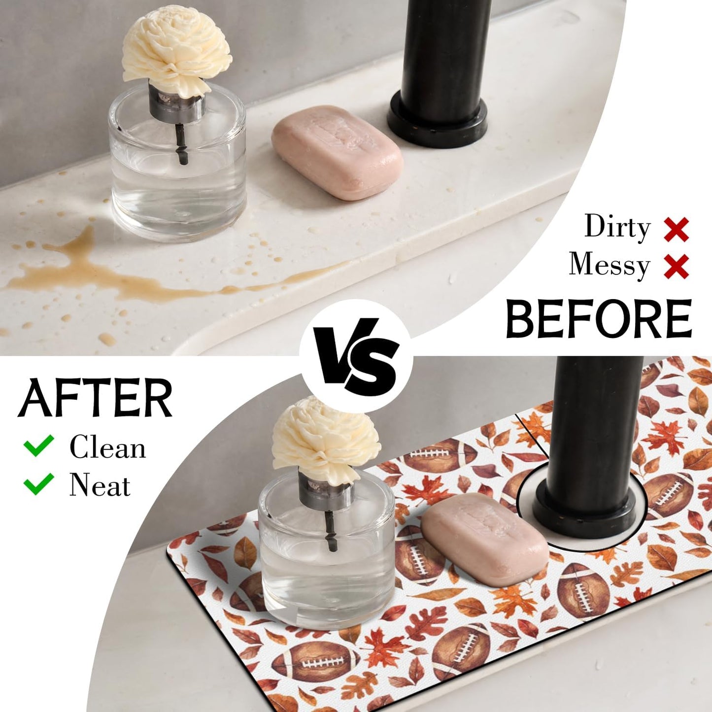 Light Brown White Checkered Kitchen Sink Splash Guard Faucet Mat,Faucet Non-Slip Absorbent Mat,Farmhouse Sink Splash Guard Behind Faucet for Kitchen Bathroom, 15"x5.5"
