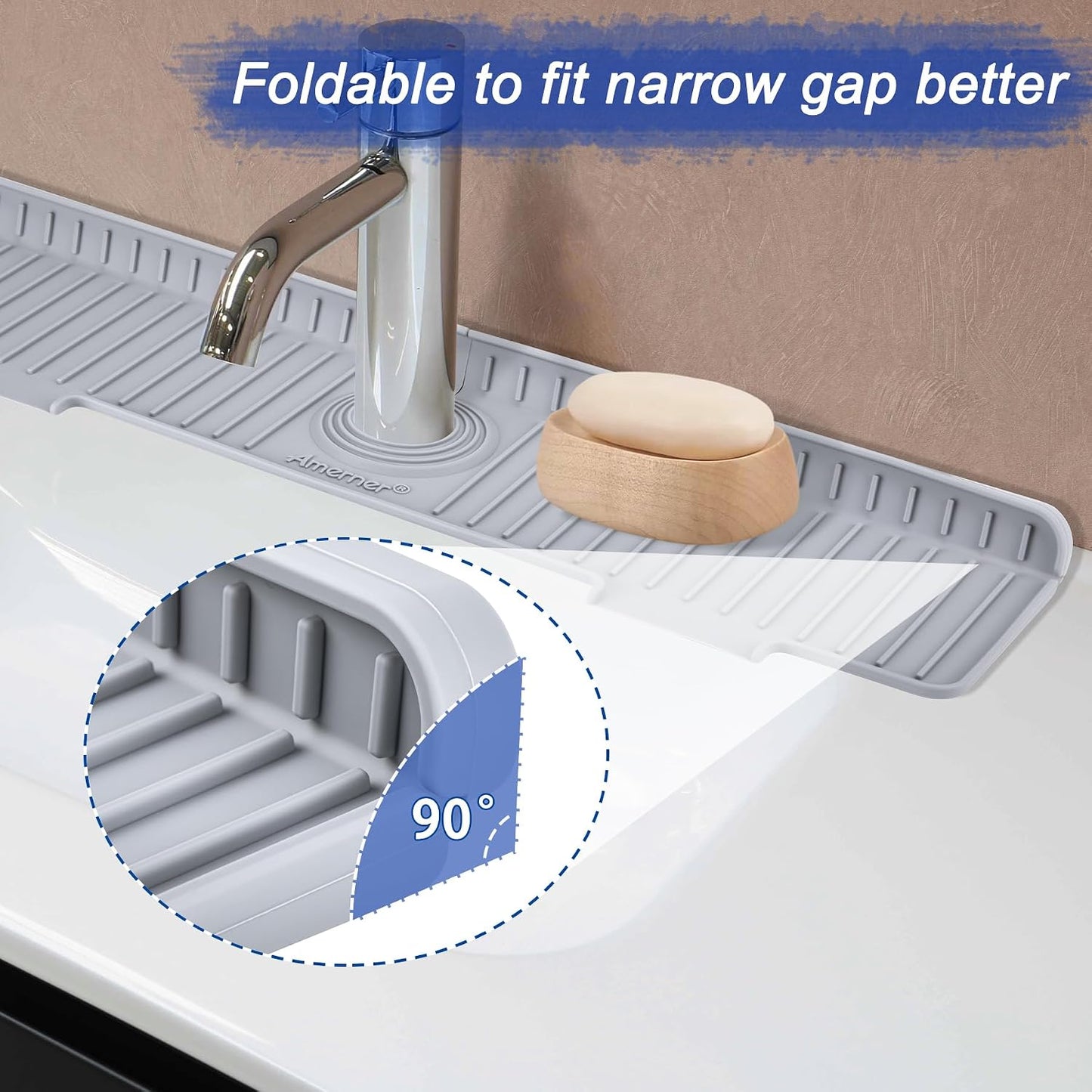 Kitchen Sink Splash Guard, 20IN Longer Silicone Faucet Guard & Draining Mat, Bathroom and Kitchen Sink Organizer, Sink Faucet Mat Water Splash Guard Behind Faucet Accessories Gadget, 20” x 5.5”, White