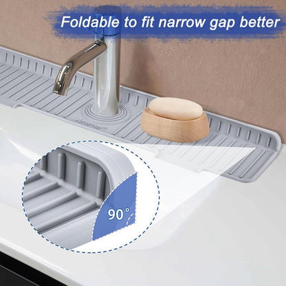 Kitchen Sink Splash Guard, 20IN Longer Silicone Faucet Guard & Draining Mat, Bathroom and Kitchen Sink Organizer, Sink Faucet Mat Water Splash Guard Behind Faucet Accessories Gadget, 20” x 5.5”, White