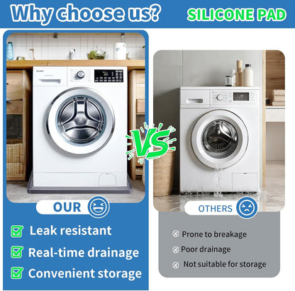 Washing Machine Drain Pan Silicone mat 27"x27" with 0.79" Raised Edges, Leak-Proof Silicone Mat, Non-Slip Waterproof Floor Protector for Washer Dryer (Grey)