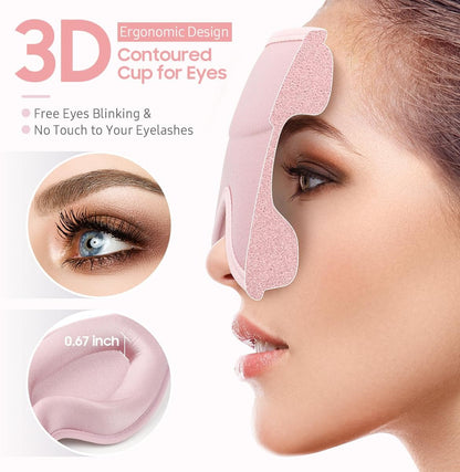 BeHoomi Sleep Mask, Premium Eye Mask for Sleeping, Total Blackout, Super Soft Comfort, Adjustable Fit, Upgraded 3D Ergonomic Designed Sleeping Mask for Home, Office, Travel, Meditation, Yoga, Pink