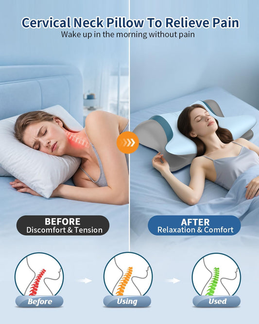 Cervical Neck Pillow for Pain Relief - Ergonomic Side Sleeper Pillow for Sleeping, Cooling Memory Foam Pillows for Neck Support, Orthopedic Pillow Contour Bed Pillow for Back Stomach Sleepers