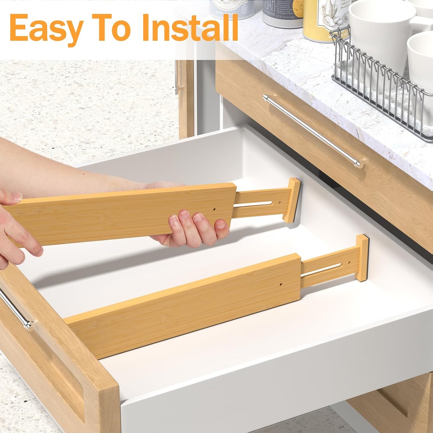 Bamboo Drawer Dividers Organizers, 2.56" High, 17"-21.8" Adjustable, 4 Pack | Expandable Separators, Great for Utensils, Kitchen, Bedroom, Dresser and Office Storage