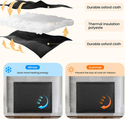 Magnetic Fireplace Draft Cover, Fireplace Blocker Blanket Stops Heat Loss, Adjustable Fireplace Draft Stopper Save Energy for Indoor Iron Frame Black 42" W x 36" H