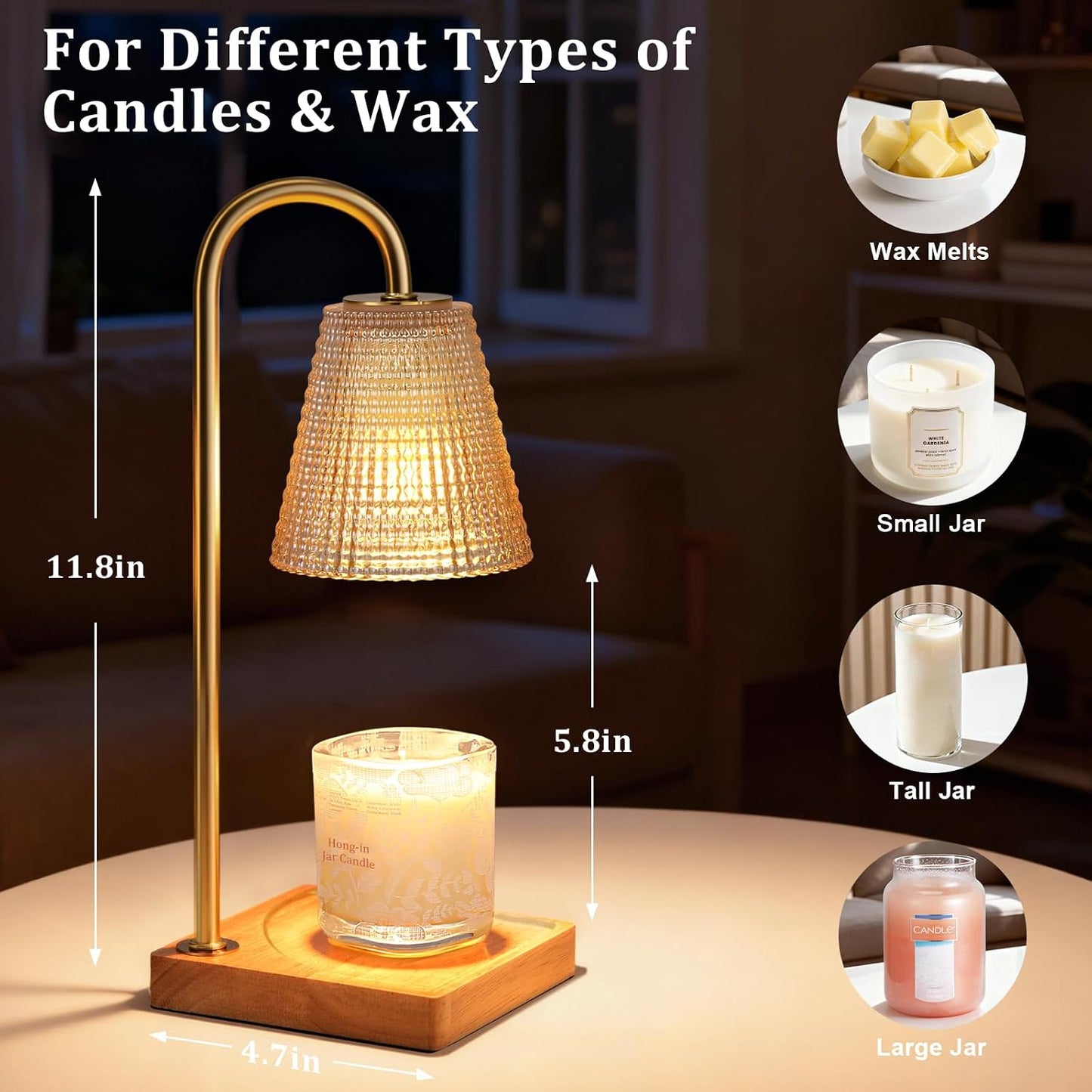 Hong-in Candle Warmer Lamp with Timer, House Warming Gifts New Home Decor | Dimmable & Adjustable Height, Electric Wax Warmer for Scented Wax Jar Candles,Gifts for Women Mom Sister
