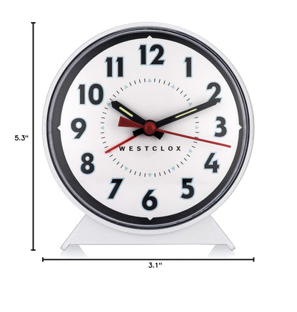 Westclox Keywound Analog Alarm Clock, Loud Bell Alarm, Manual Wind Up, No Batteries or Electricity Required (White, 4.5" x 4.25")