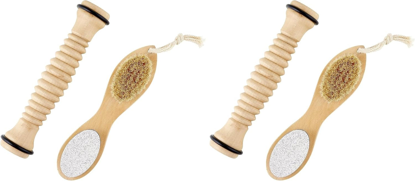 Santa Barbara Design Studio Foot Spa & Care Kit - Gift Boxed Pumice Stone Scrubber and Wood Massage Roller with Reflexology Map, 2-Pieces, Best Foot Forward