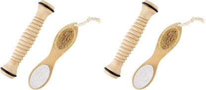 Santa Barbara Design Studio Foot Spa & Care Kit - Gift Boxed Pumice Stone Scrubber and Wood Massage Roller with Reflexology Map, 2-Pieces, Best Foot Forward