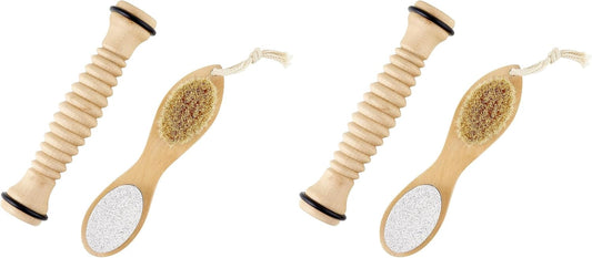 Santa Barbara Design Studio Foot Spa & Care Kit - Gift Boxed Pumice Stone Scrubber and Wood Massage Roller with Reflexology Map, 2-Pieces, Best Foot Forward