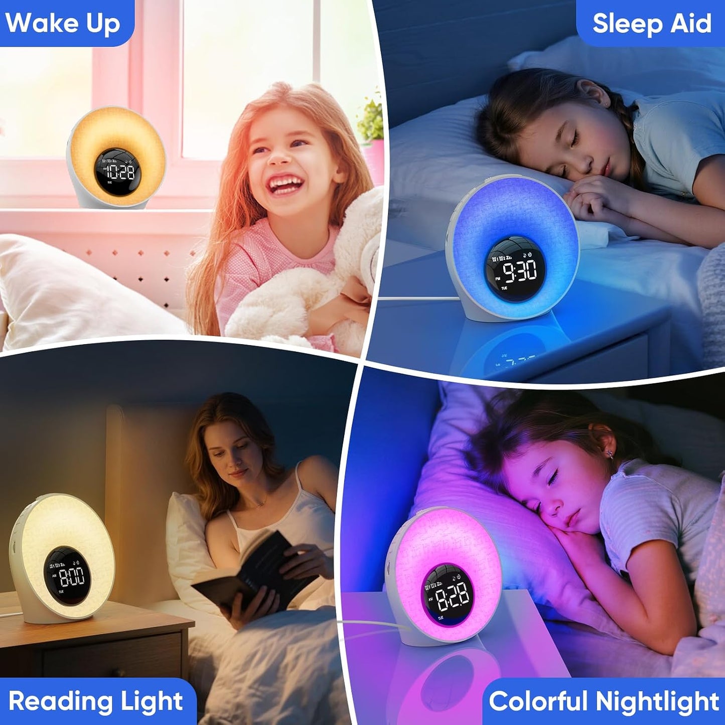 AFEXOA Sunrise Alarm Clock with Wake Up Light & White Noise Machine | 30 Soothing Sounds, 8 Color Dimmable Night Light, Dual Alarm Clocks for Bedroom Heavy Sleepers/Adults/Kids