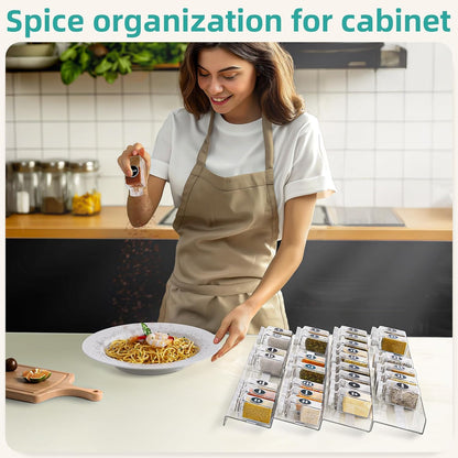 MIUKAA Acrylic Spice Drawer Organizer, 4 Tier - 8 Pack Seasoning Organizer for Drawer, Expandable From 13" to 26" Kitchen Drawer Spice Rack with Slip-Proof Mat (Jars not Included)