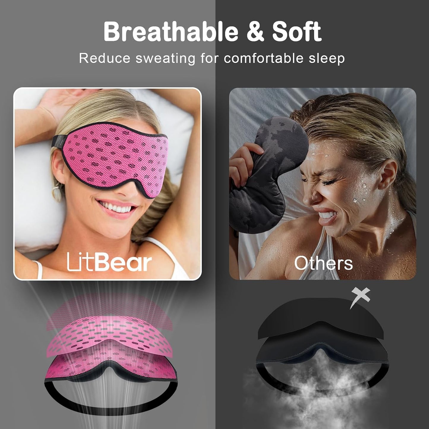 LitBear Breathable Sleep Mask, 3D Eye Mask Sleep for Side Sleepers Women Men