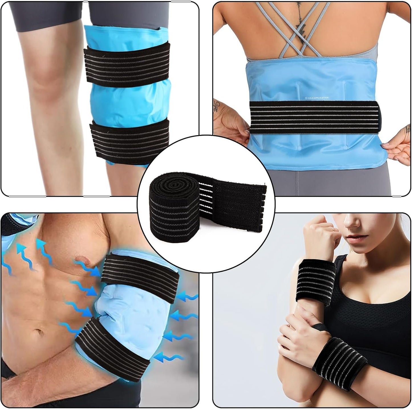 4Pack Elastic Ice Pack Straps,35.5" x 2" Reusable Fastening Bands | Soft and Comfortable, Adjustable Extension Straps,Cold and Hot Therapy,Ideal for Elbow,Thigh,Calf,Waist,Knee,Ankle,Shoulder