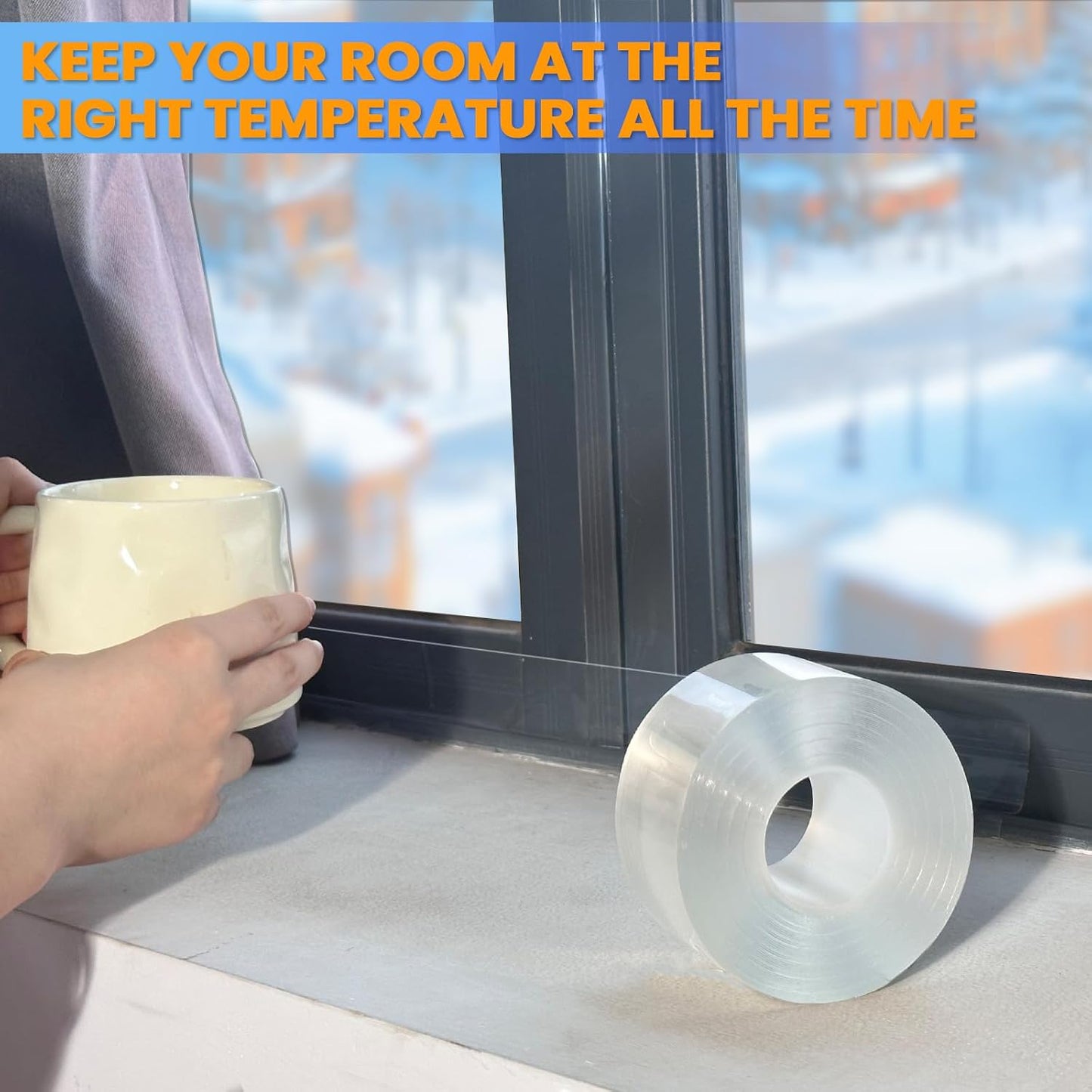 White Window Weather Sealing Tape, AC Air Conditioner Sealing Tape | Window Draft Isolation, No Residue, Self Adhesive for Keep Out Cold Air Dust Rain, Waterproof