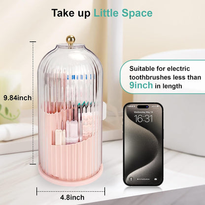 QIYVLOS Toothbrush Holders with Sliding Lid, Rotating 3 Slots Bathroom Organizer Countertop, Tooth Brush Toothpaste Holder Bathroom Counter Stand Sink Organizer Caddy for Vanity Makeup Brushes Holder