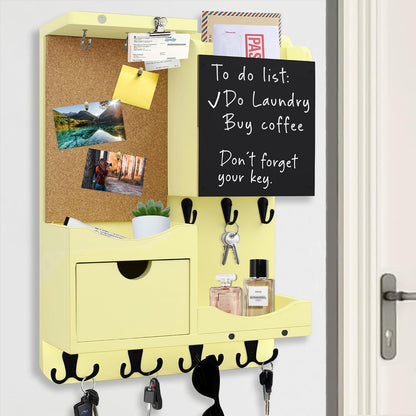 Key Holder for Wall Mount with Shelf and Mail Organizer, Key and Mail Holder with 16 Hooks, Farmhouse Entryway Organizer, Home Decor Rack (Pine Wood, White Washed)