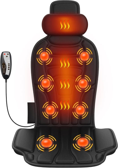Massage Seat Cushion with Heat and Cooling Fan, Vibration Back Massager for Chair with 6 Motors, Chair Massager Pad for Office Chair, Sofa and Recliner, Jet-Black