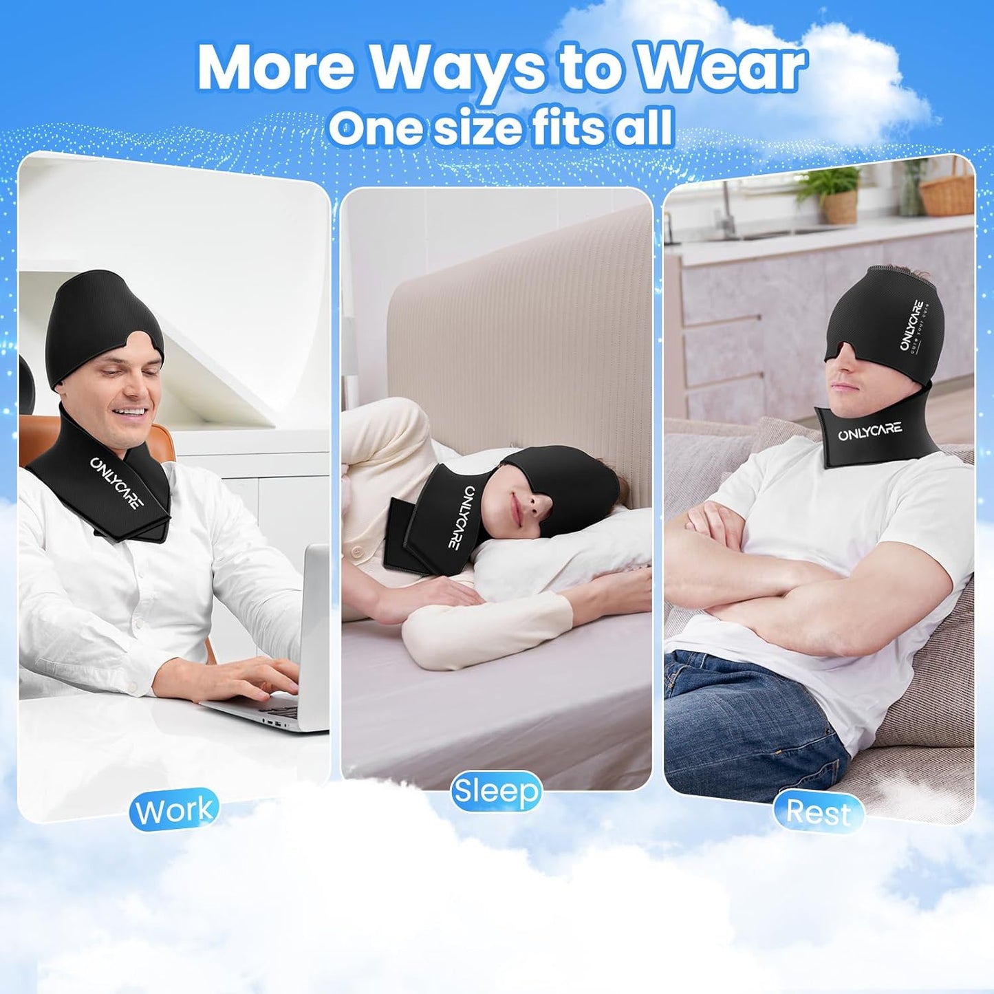 ONLYCARE Migraine Relief Cap, Headache Relief & Neck Ice Pack Wrap Gel Set | Upgrade Headache Cap and Shoulder Cold Pack, Hot & Cold Compress, FSA-HSA Eligible, Relief of Pain, Swelling, Office Pressure