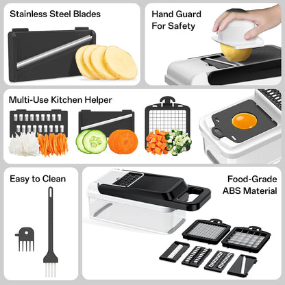HomeHacks Vegetable Chopper Vegetable Cutter, 12 in 1 Kitchen Gadget, Dicer, Slicer, Onion Cutter, Salad, Cheese Grater & Egg Separator - Multi-Functional Veggie Chopper Lid with Handle (Green)