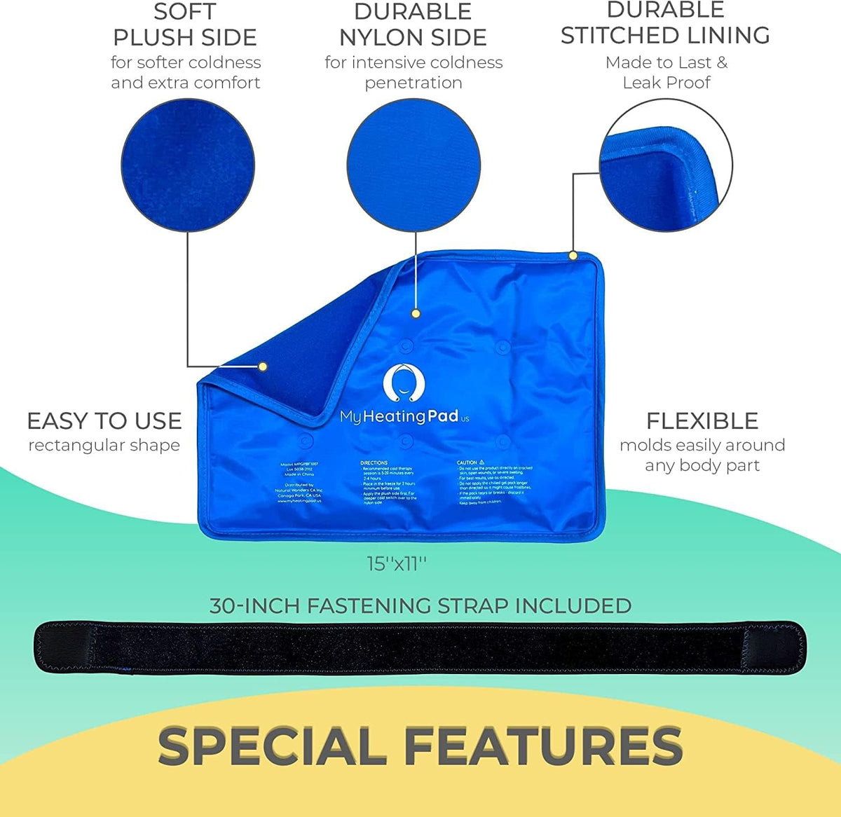 Foot and Ankle Gel Pack - Reusable Gel Ice Pack with Elastic Fastener - Cold Packs for Post-Surgery or Sport Injuries, Flexible Ice Packs - Foot Wrap and Ankle Ice Pack Wrap Compression - 1 Pack Blue